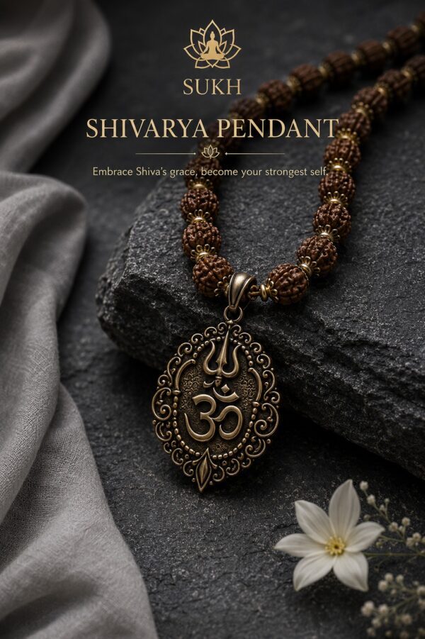 Shivarya Pendant – 5 Mukhi Rudraksha & Om Trishul Pendant Necklace for Lord Shiva Devotion, Protection, Strength, Spiritual Growth & Positive Energy