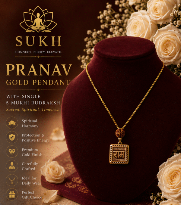 Pranav Gold Pendant with Single 5 Mukhi Rudraksha – Ram Pendant Necklace for Spiritual Protection & Positive Energy