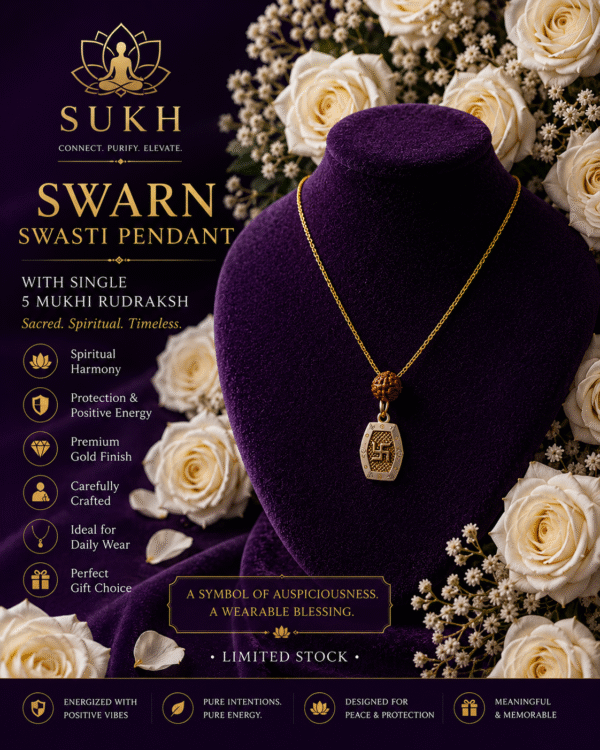 Swarn Swasti Pendant with 5 Mukhi Rudraksha | Spiritual Gold-Finish Pendant for Men | Sukh