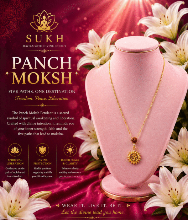Panch Moksh Pendant with 5 Mukhi Rudraksha | Om Spiritual Pendant for Men & Women | Sukh Jewels
