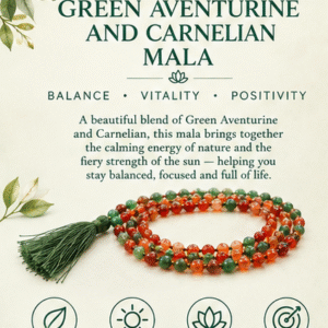 Green Aventurine & Carnelian Mala – Natural Crystal Bead Mala for Prosperity, Confidence, Motivation, Meditation & Positive Energy